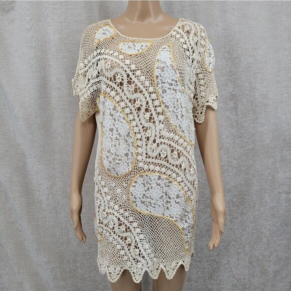 Lim's Vintage Hand Crochet Lace Cotton Top Blouse See Through Women's Large - Picture 1 of 11